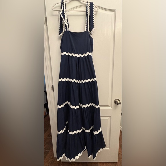 Sail To Sable Ric-Rac Bow Strap Maxi Dress Navy - Picture 2 of 6